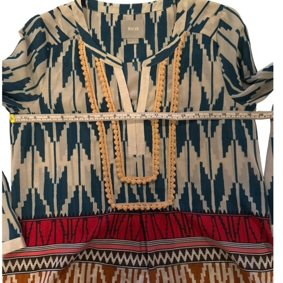Maeve Anthropologie Ikat Rohana Aztec Popover Blouse Sz 2 Aztec Boho Relaxed Fit - Picture 7 of 10